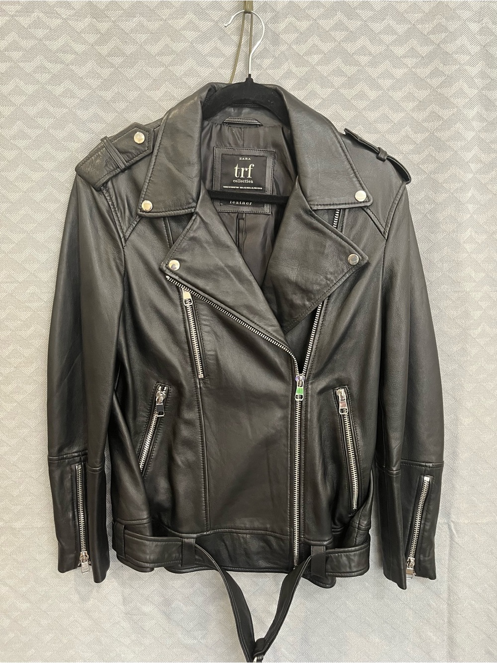 Zara TRF Limited Edition Real Leather Biker Jacket Black Size L-XL NWT